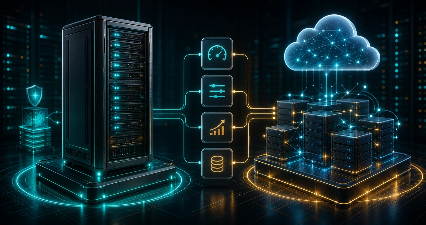 3D split comparison of a dedicated bare metal server and elastic cloud server cluster