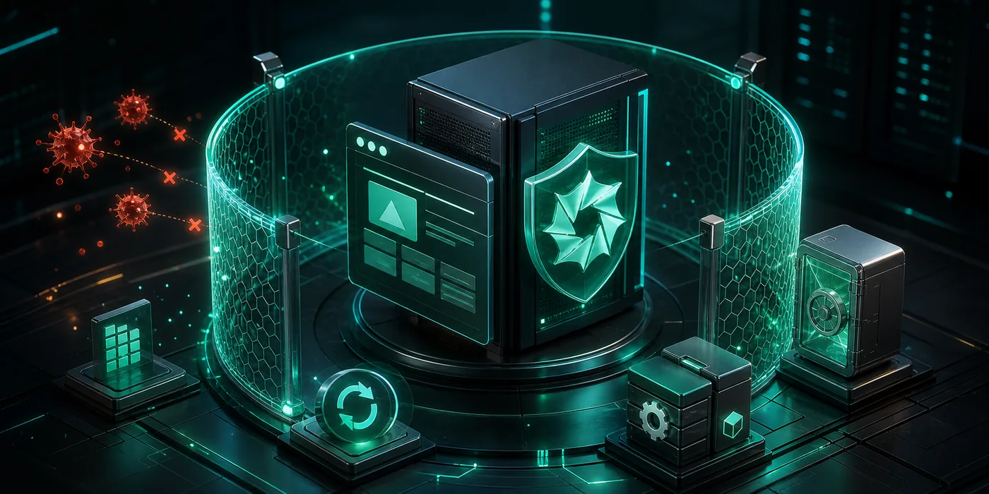 3D website hosting server protected by a circular 360 degree cyber security shield