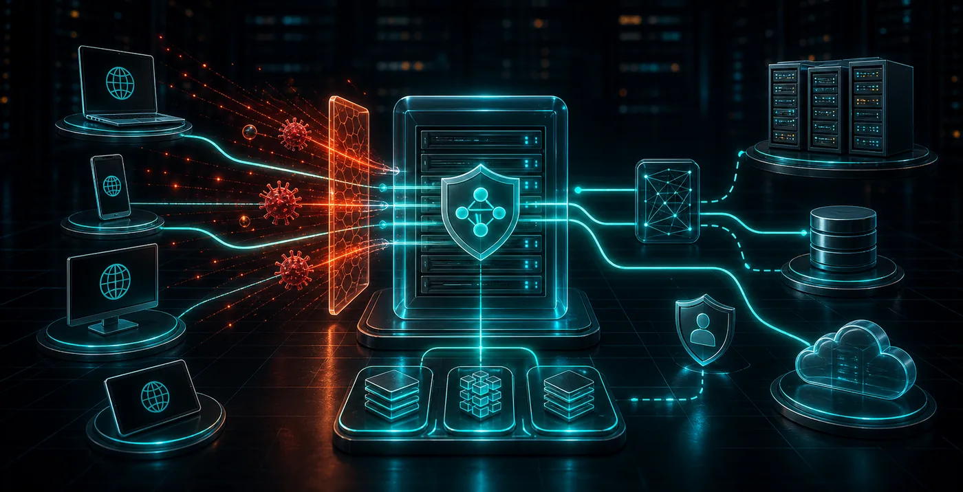 3D proxy gateway between users and hosting servers with cache blocks load balancing and hidden origin shield